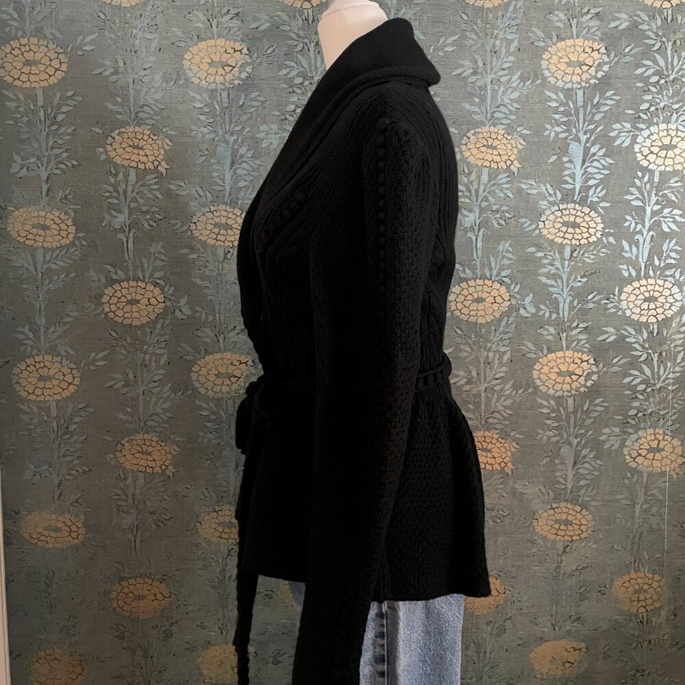 Manrico Cashmere Black 100% Cashmere Cardigan Sash Tie Size Small - Picture 4 of 9
